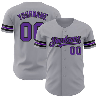 Custom Gray Purple-Black Authentic Baseball Jersey - Sky-Custom