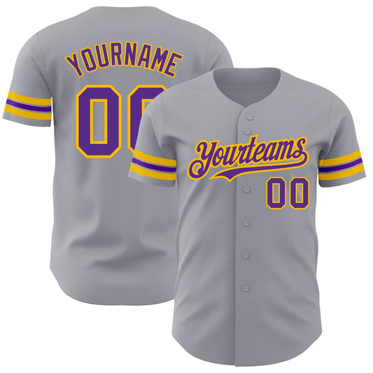 Custom Gray Purple-Gold Authentic Baseball Jersey - Sky-Custom