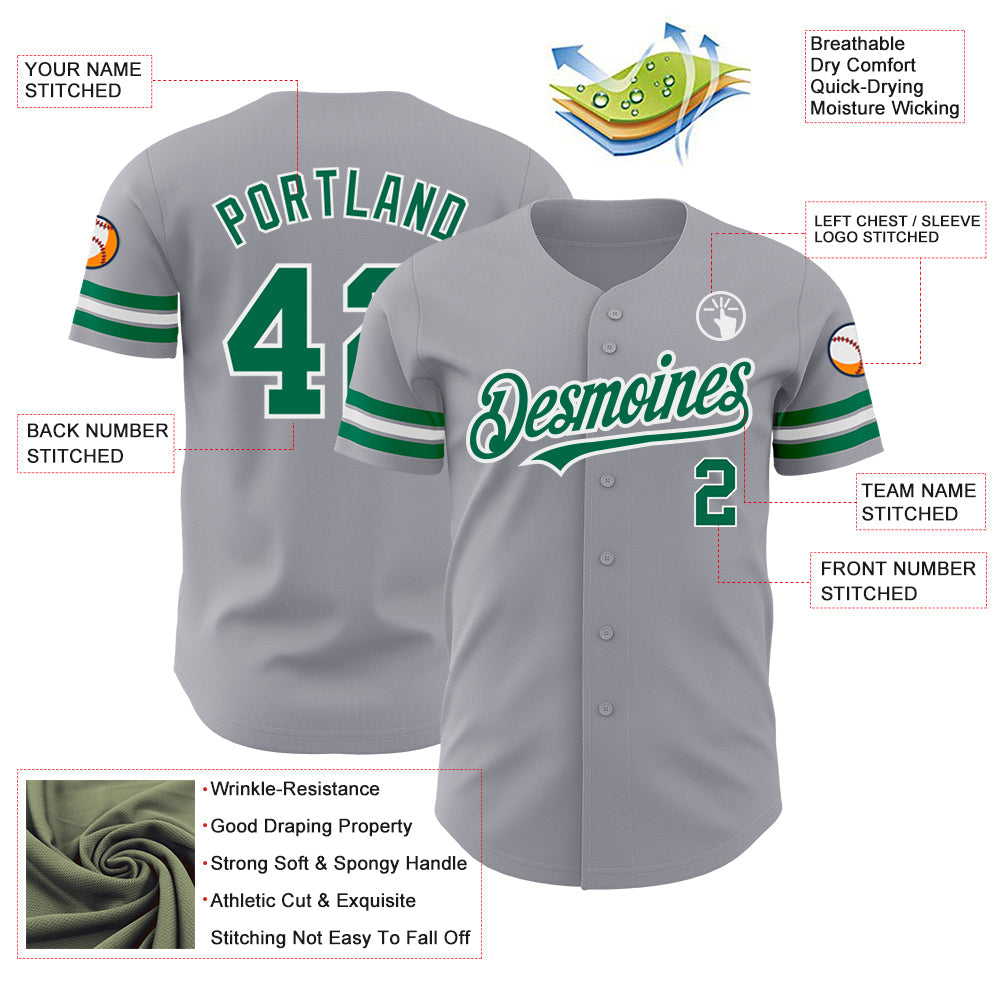Custom Gray Kelly Green-White Authentic Baseball Jersey - Sky-Custom