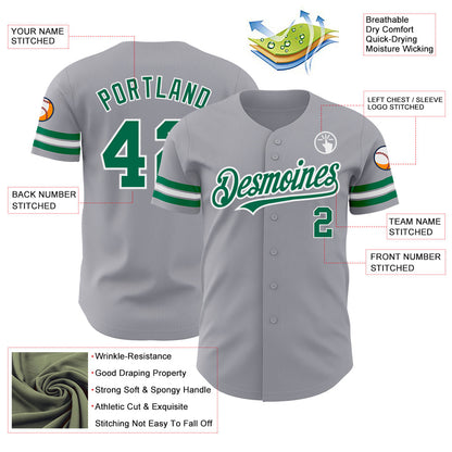 Custom Gray Kelly Green-White Authentic Baseball Jersey - Sky-Custom