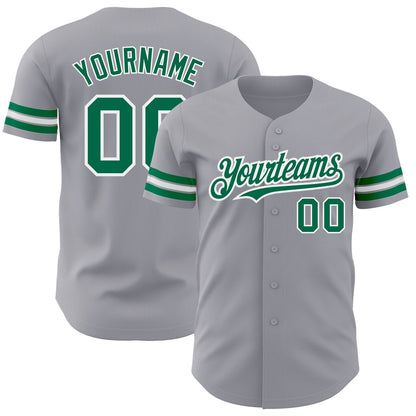 Custom Gray Kelly Green-White Authentic Baseball Jersey - Sky-Custom