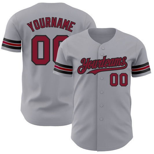 Custom Gray Crimson-Black Authentic Baseball Jersey - Sky-Custom