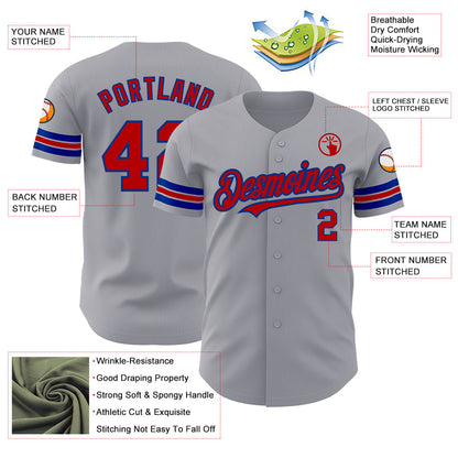 Custom Gray Red-Royal Authentic Baseball Jersey - Sky-Custom
