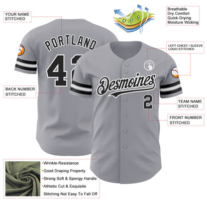 Custom Gray Black-White Authentic Baseball Jersey - Sky-Custom