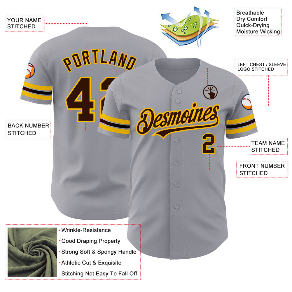 Custom Gray Brown-Gold Authentic Baseball Jersey - Sky-Custom