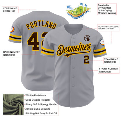 Custom Gray Brown-Gold Authentic Baseball Jersey - Sky-Custom