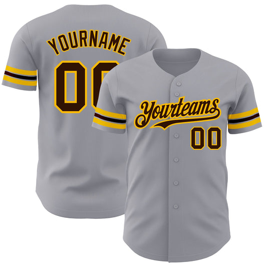 Custom Gray Brown-Gold Authentic Baseball Jersey - Sky-Custom