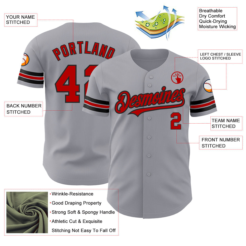 Custom Gray Red-Black Authentic Baseball Jersey - Sky-Custom
