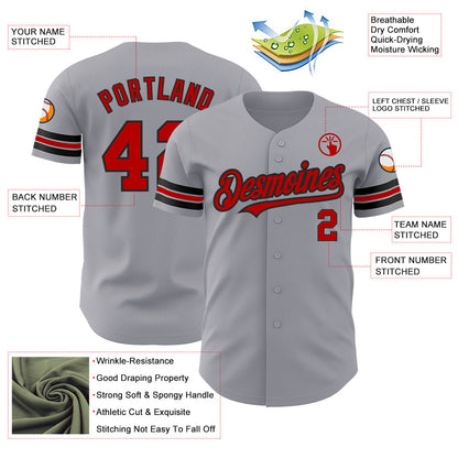 Custom Gray Red-Black Authentic Baseball Jersey - Sky-Custom