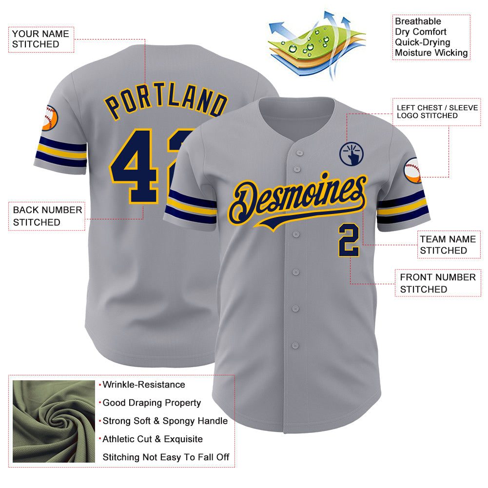 Custom Gray Navy-Gold Authentic Baseball Jersey - Sky-Custom