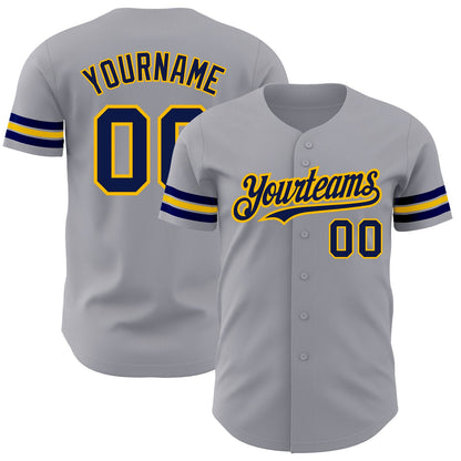 Custom Gray Navy-Gold Authentic Baseball Jersey - Sky-Custom