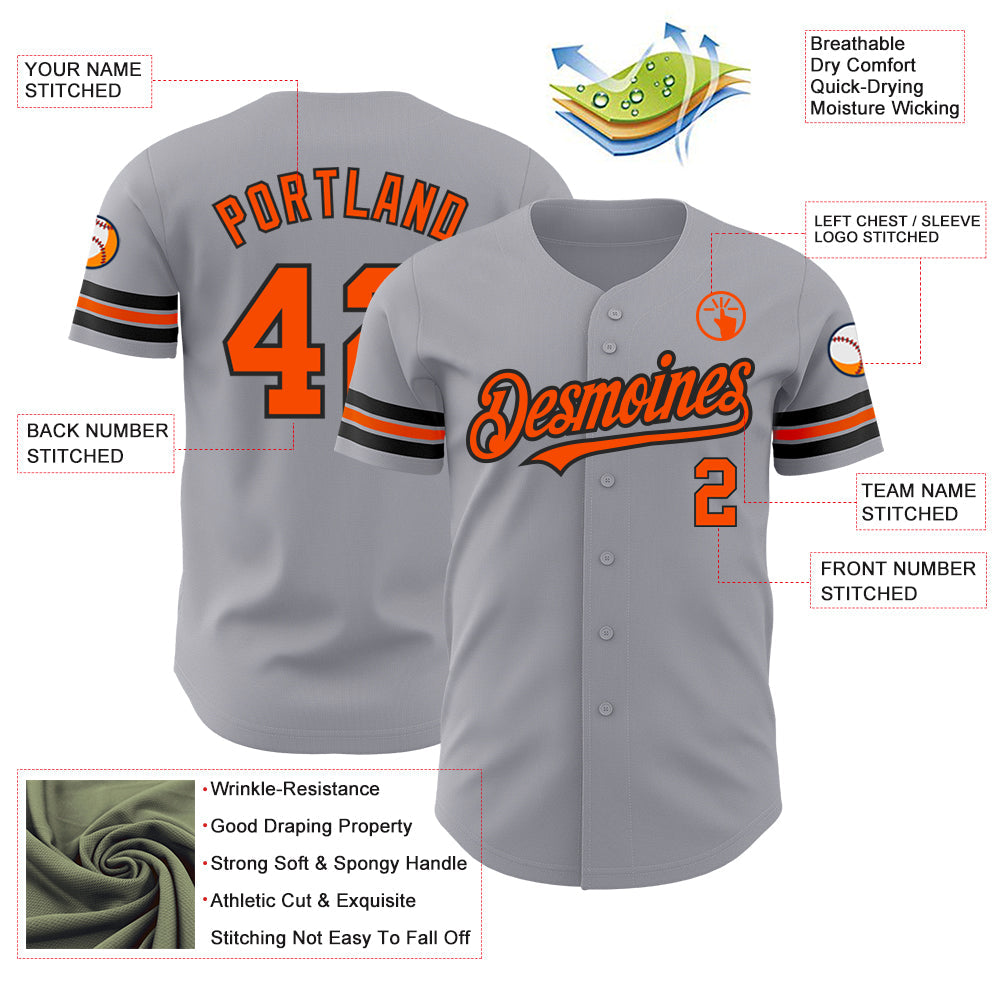 Custom Gray Orange-Black Authentic Baseball Jersey - Sky-Custom