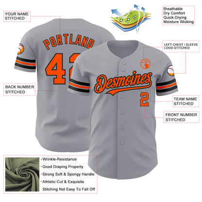 Custom Gray Orange-Black Authentic Baseball Jersey - Sky-Custom