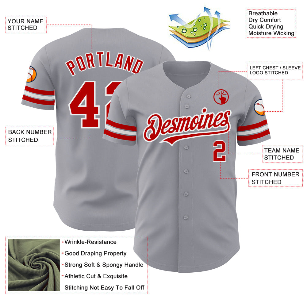 Custom Gray Red-White Authentic Baseball Jersey - Sky-Custom