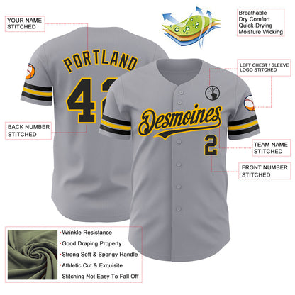 Custom Gray Black-Gold Authentic Baseball Jersey - Sky-Custom