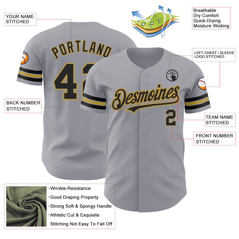 Custom Gray Black-Old Gold Authentic Baseball Jersey - Sky-Custom