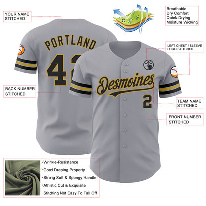 Custom Gray Black-Old Gold Authentic Baseball Jersey - Sky-Custom
