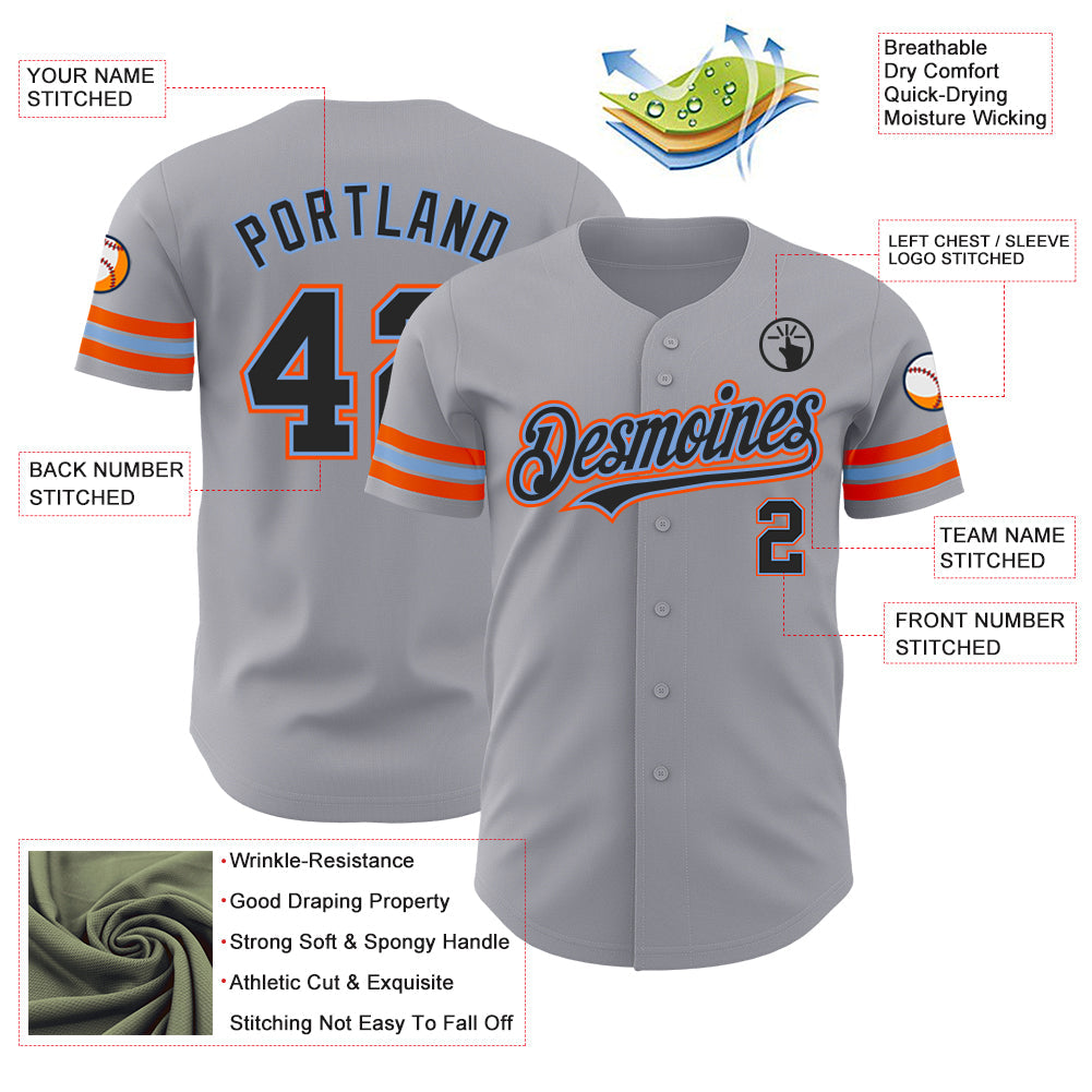 Custom Gray Black Powder Blue-Orange Authentic Baseball Jersey - Sky-Custom