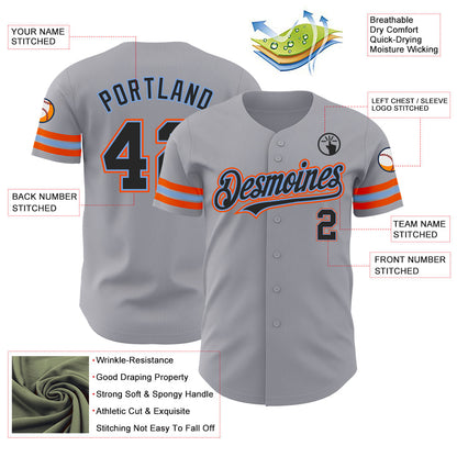Custom Gray Black Powder Blue-Orange Authentic Baseball Jersey - Sky-Custom