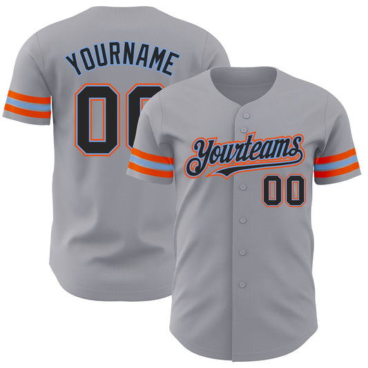 Custom Gray Black Powder Blue-Orange Authentic Baseball Jersey - Sky-Custom