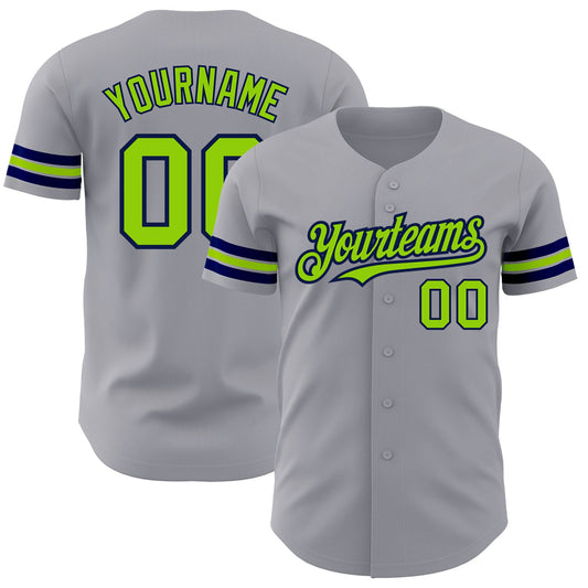 Custom Gray Neon Green-Navy Authentic Baseball Jersey - Sky-Custom