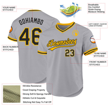 Custom Gray Black-Gold Authentic Throwback Baseball Jersey - Sky-Custom