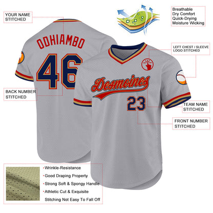 Custom Gray Navy Old Gold-Red Authentic Throwback Baseball Jersey - Sky-Custom