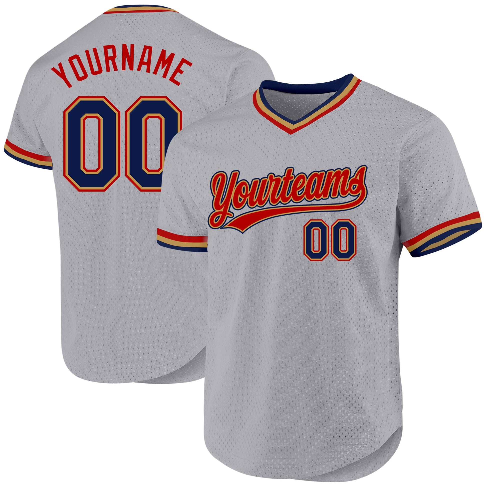 Custom Gray Navy Old Gold-Red Authentic Throwback Baseball Jersey - Sky-Custom
