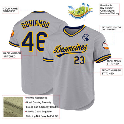 Custom Gray Navy-Gold Authentic Throwback Baseball Jersey - Sky-Custom