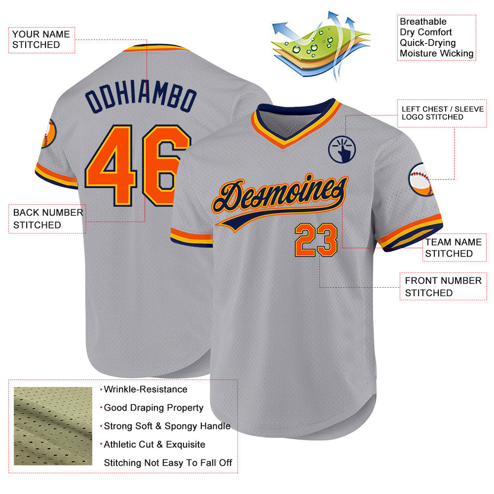 Custom Gray Orange Gold-Navy Authentic Throwback Baseball Jersey - Sky-Custom