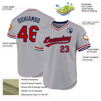 Custom Gray Red-Navy Authentic Throwback Baseball Jersey - Sky-Custom