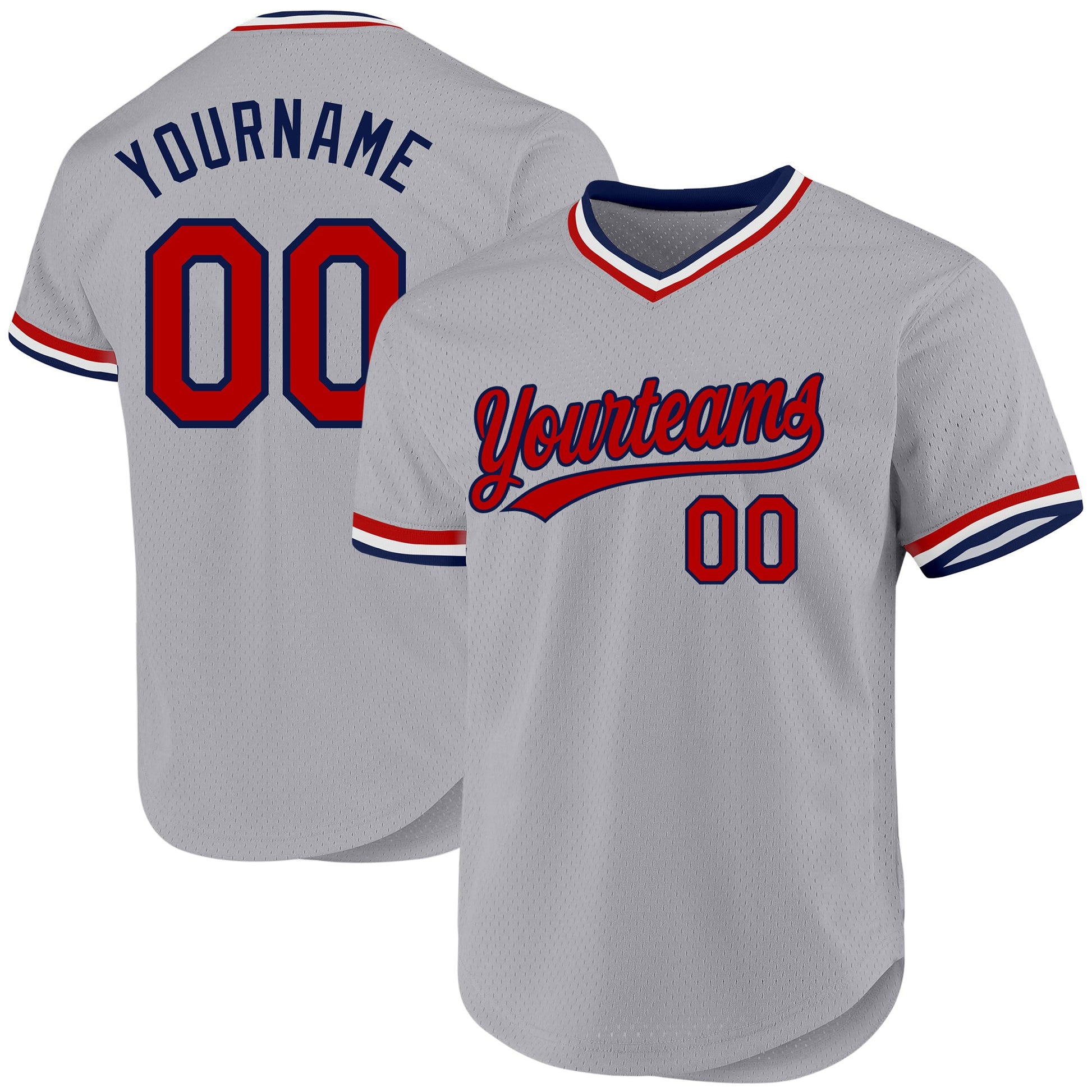 Custom Gray Red-Navy Authentic Throwback Baseball Jersey - Sky-Custom