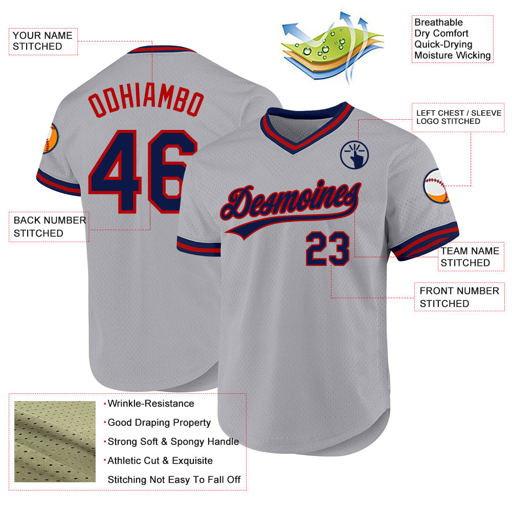 Custom Gray Navy-Red Authentic Throwback Baseball Jersey - Sky-Custom