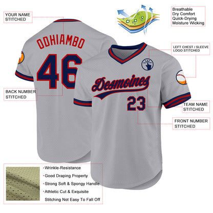 Custom Gray Navy-Red Authentic Throwback Baseball Jersey - Sky-Custom