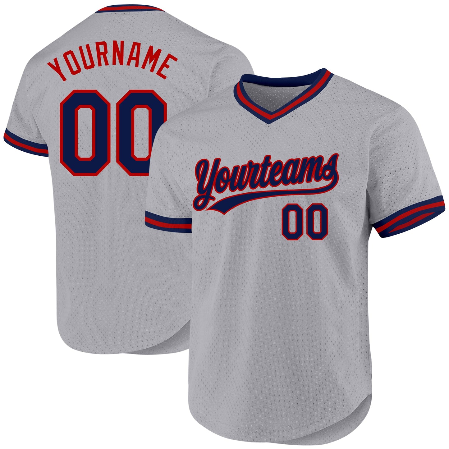 Custom Gray Navy-Red Authentic Throwback Baseball Jersey - Sky-Custom