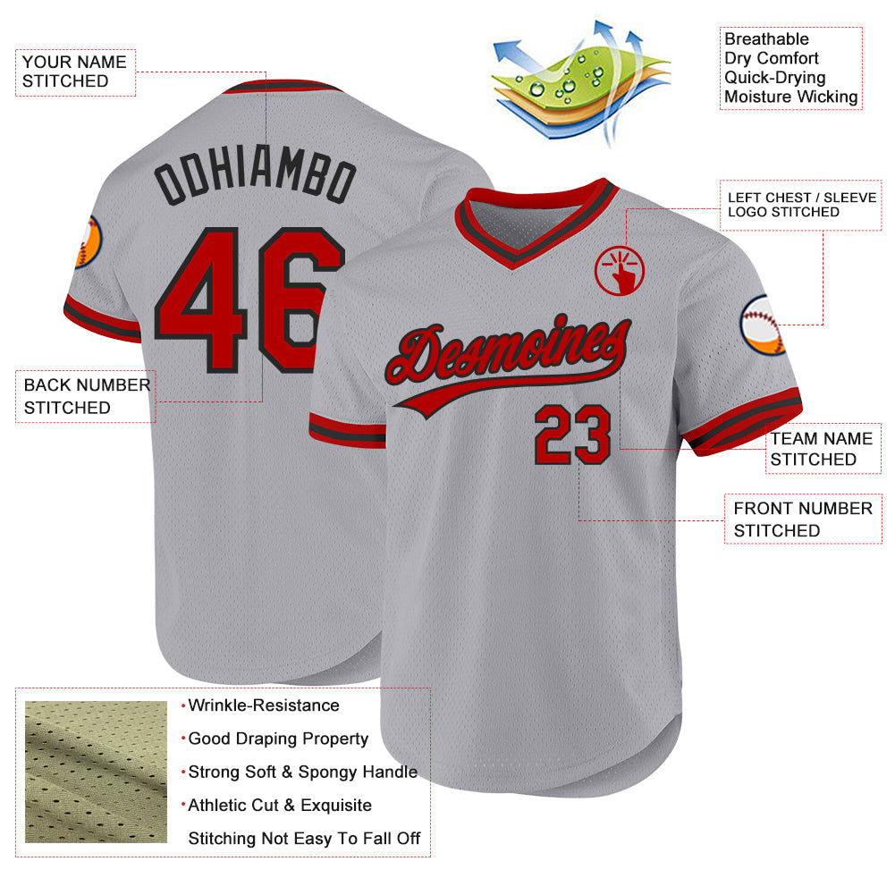 Custom Gray Red-Black Authentic Throwback Baseball Jersey - Sky-Custom