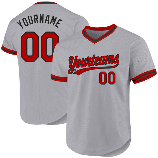Custom Gray Red-Black Authentic Throwback Baseball Jersey - Sky-Custom
