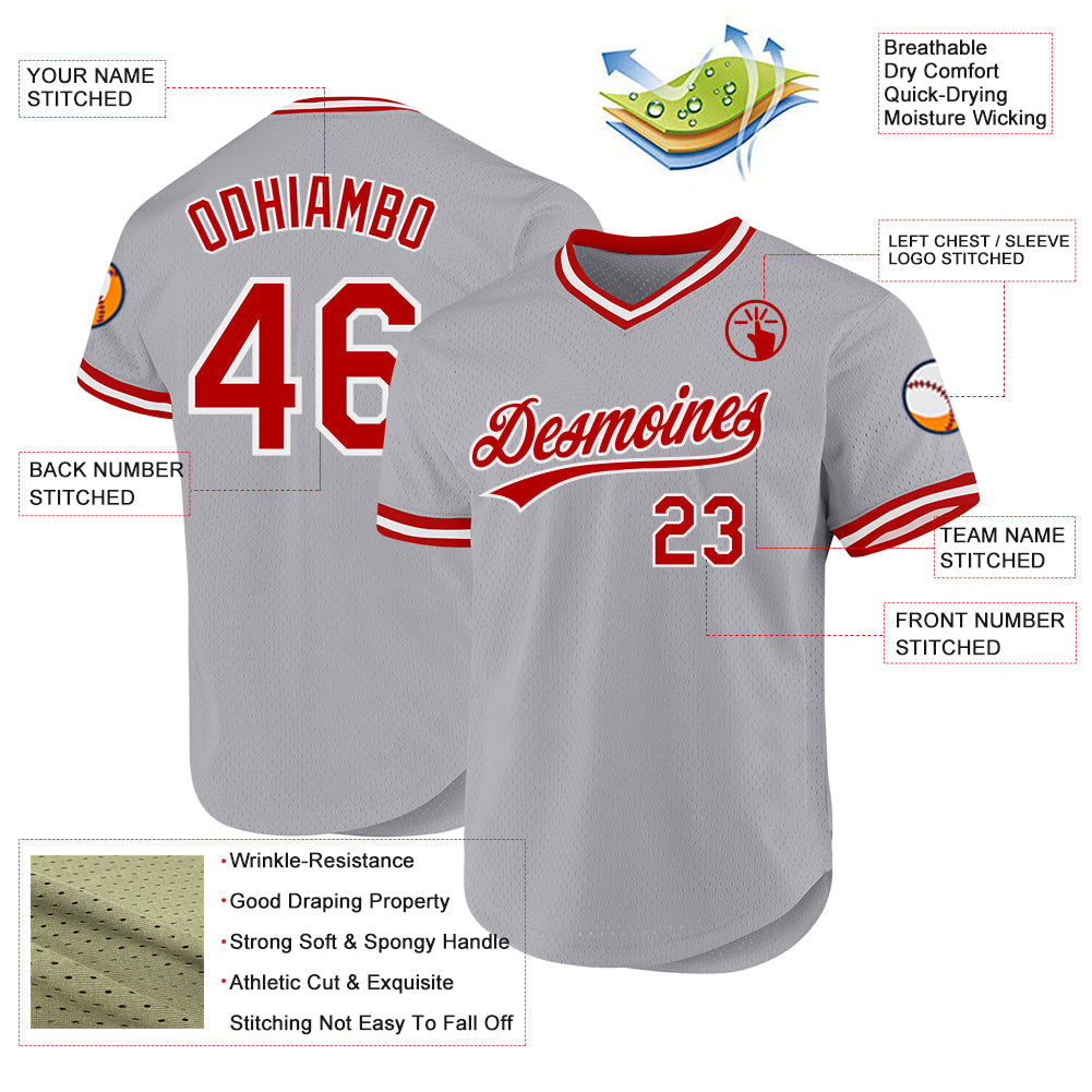 Custom Gray Red-White Authentic Throwback Baseball Jersey - Sky-Custom