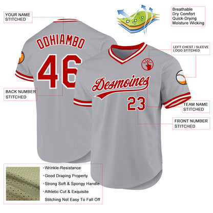 Custom Gray Red-White Authentic Throwback Baseball Jersey - Sky-Custom