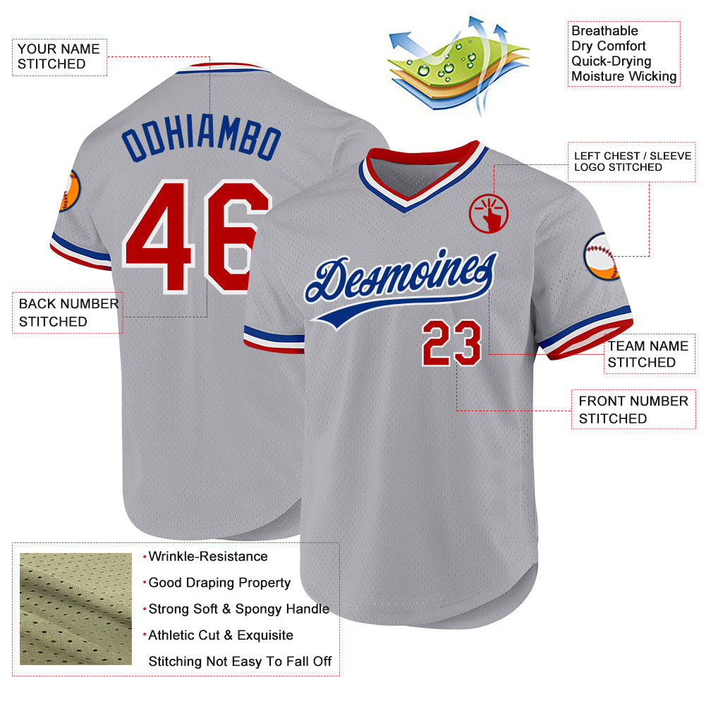 Custom Gray Red-Royal Authentic Throwback Baseball Jersey - Sky-Custom