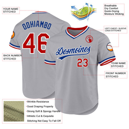 Custom Gray Red-Royal Authentic Throwback Baseball Jersey - Sky-Custom