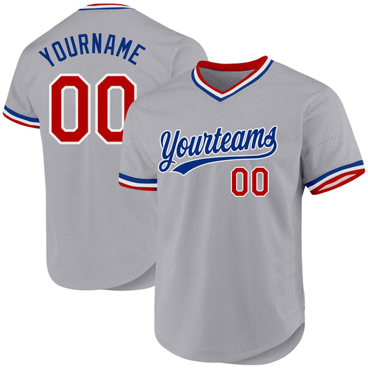 Custom Gray Red-Royal Authentic Throwback Baseball Jersey - Sky-Custom