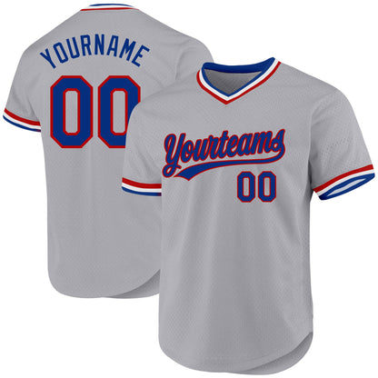Custom Gray Royal-Red Authentic Throwback Baseball Jersey - Sky-Custom