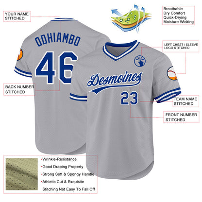 Custom Gray Royal-White Authentic Throwback Baseball Jersey - Sky-Custom