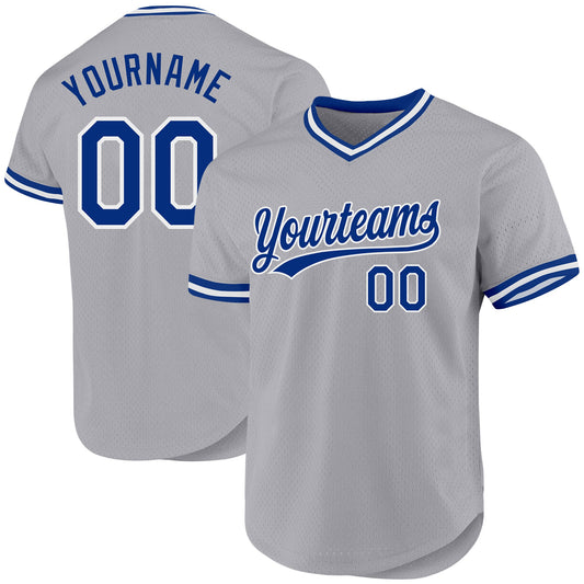 Custom Gray Royal-White Authentic Throwback Baseball Jersey - Sky-Custom