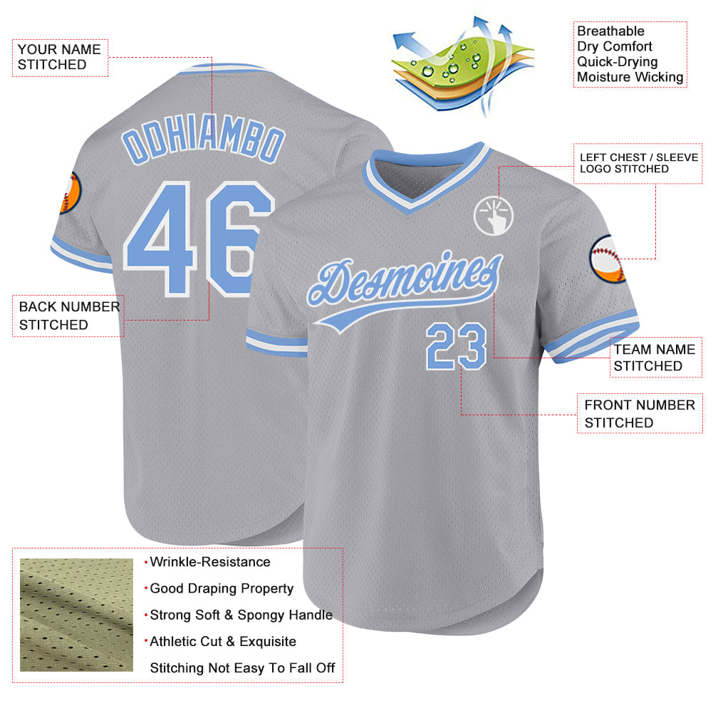 Custom Gray Light Blue-White Authentic Throwback Baseball Jersey - Sky-Custom