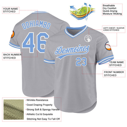 Custom Gray Light Blue-White Authentic Throwback Baseball Jersey - Sky-Custom