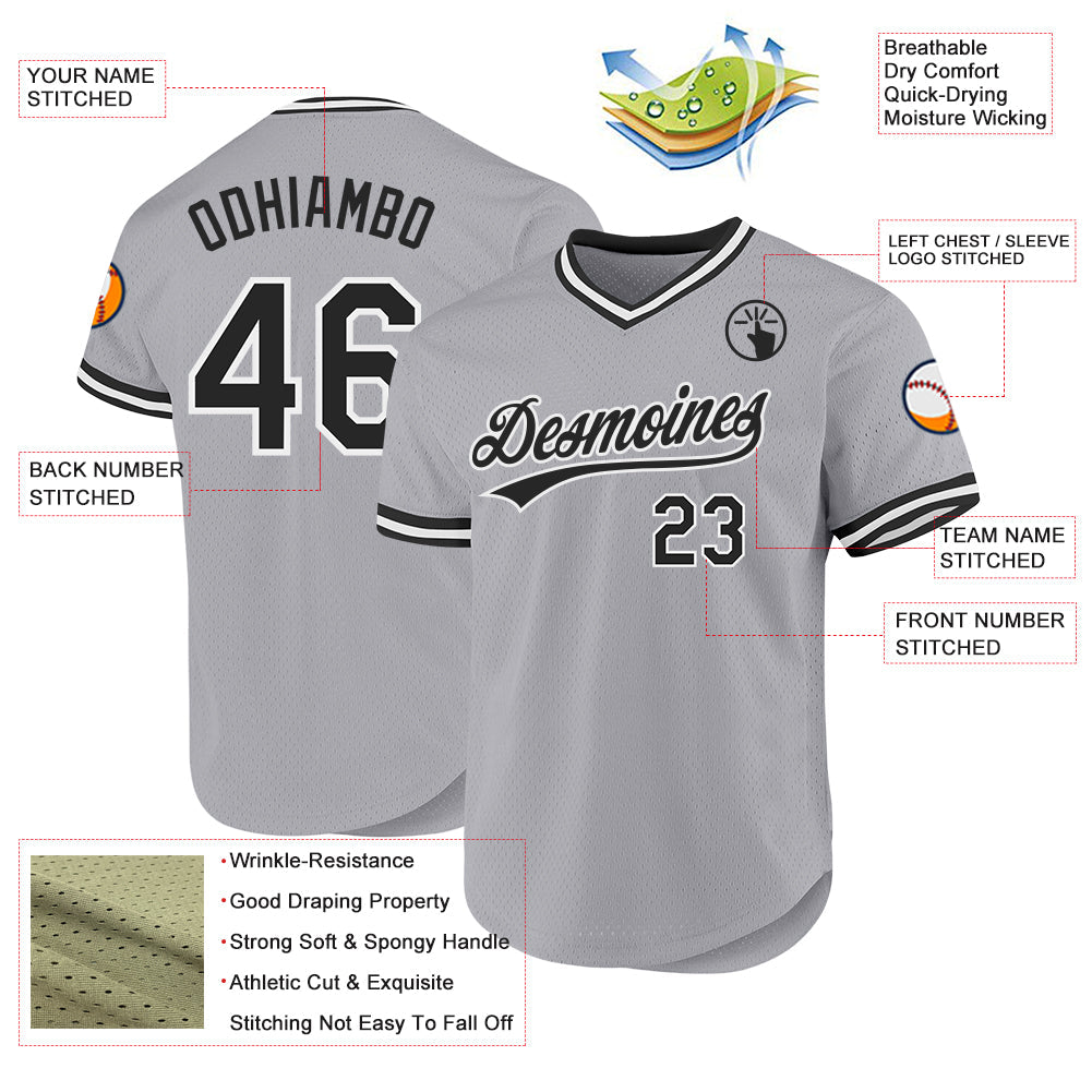 Custom Gray Black-White Authentic Throwback Baseball Jersey - Sky-Custom