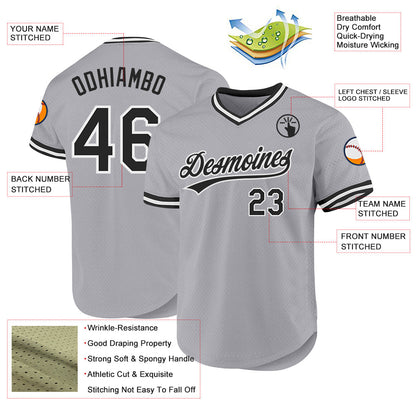 Custom Gray Black-White Authentic Throwback Baseball Jersey - Sky-Custom