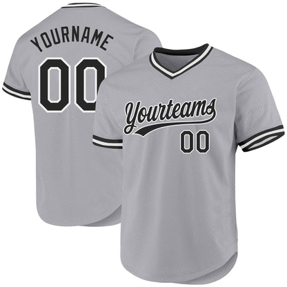 Custom Gray Black-White Authentic Throwback Baseball Jersey - Sky-Custom